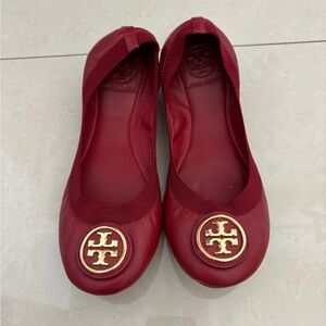 Tory Burch Red Leather Carolina Ballet Flats